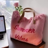 Large-capacity Bags, canvas bags, embroidered letter tote bags, handbags, women's bags, woven beach bags, single-shoulder bags Specification image